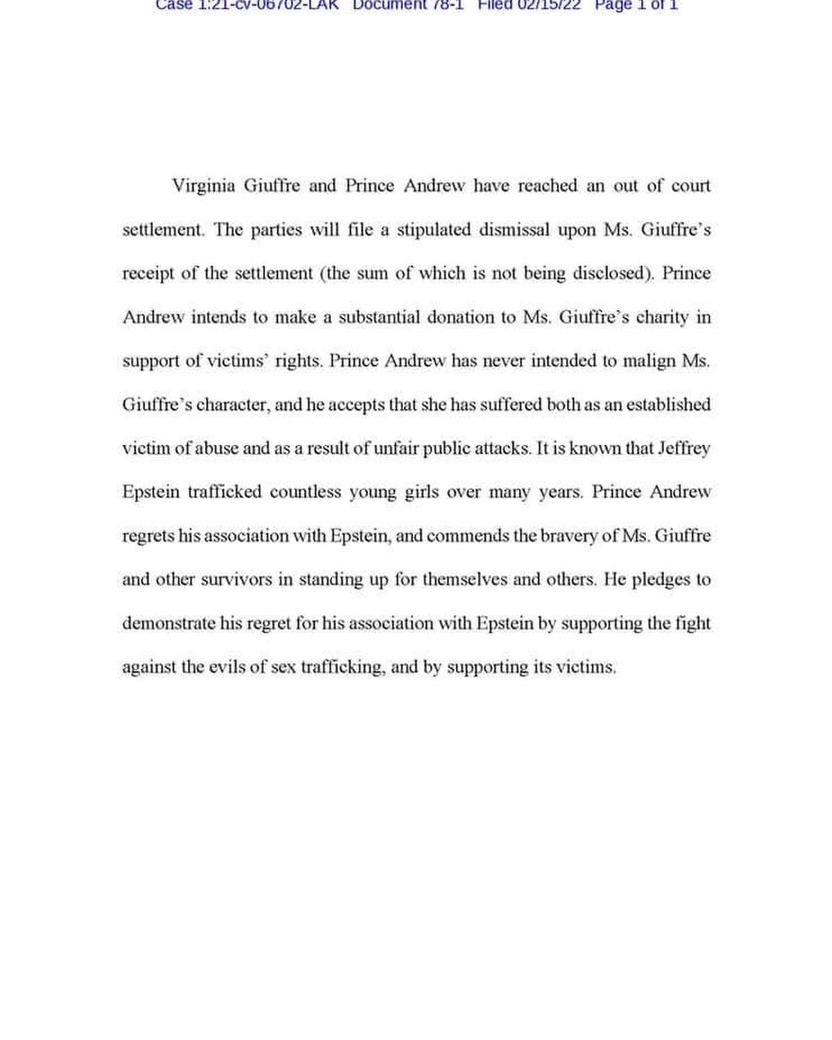 Prince Andrew Virginia Giuffre Settlement